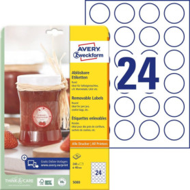 Étiquettes Rondes Avery Zweckform 5080 - 240 Étiquettes à Confiture Blanches