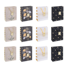 Lot de 12 Sacs Cadeaux Élégants en Plastique - Motifs Variés - 25 x 30 x 10 cm