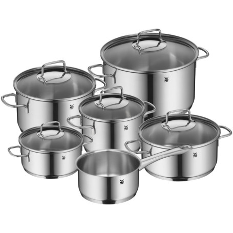 Set de 6 Casseroles WMF Astoria en Acier Inoxydable avec Couvercles en Verre