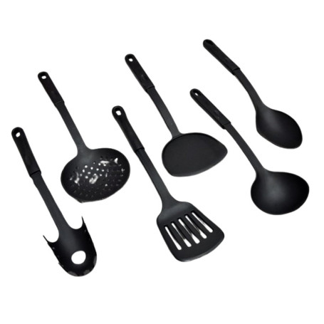 Ensemble de 6 Ustensiles de Cuisine en Plastique Noir - PARENCE