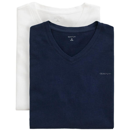 Pack de 2 T-Shirts Col V GANT - Bleu Marine et Blanc pour Hommes