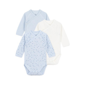 Lot de 3 bodies croisés manches longues en coton pour bébé - Petit Bateau