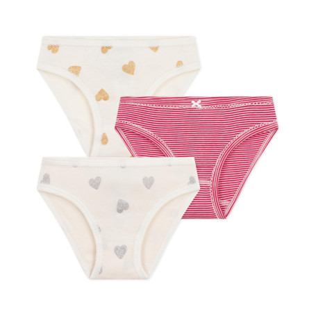 Lot de 3 Culottes Filles en Coton Imprimé Cœurs - Petit Bateau