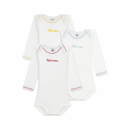 Lot de 3 bodies manches longues en coton pour bébé - Petit Bateau