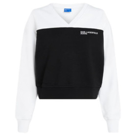 Sweat Col V Femme Karl Lagerfeld Jeans Blocked Blanc-Noir