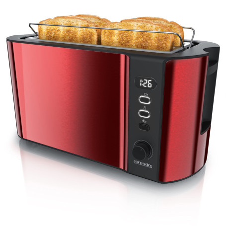 Grille-Pain Arendo 4 Tranches avec Écran Digital - Toaster Rouge Carmin 1500W