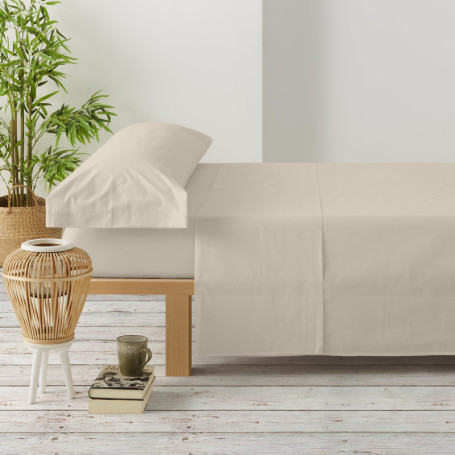 Parure de Lit 4 Pièces en Microfibre Beige - Ultra Doux et Résistant