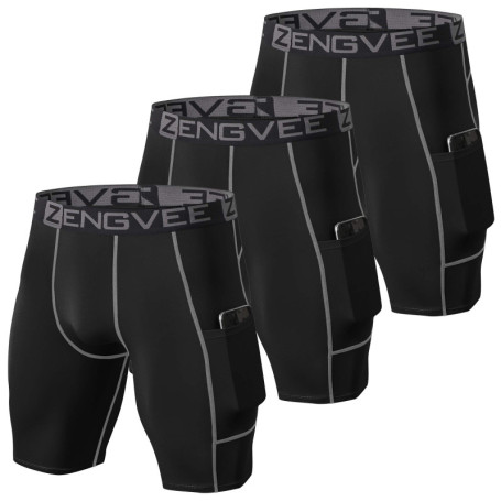 ZENGVEE Lot de 3 Shorts de Compression pour Hommes - Idéal pour Course et Entraînement