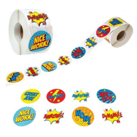Rouleau d'Autocollants Super Héros - 500 Étiquettes Adhésives pour Enfants