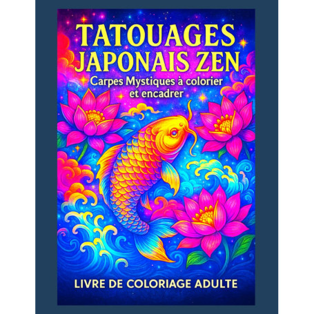 Livre de Coloriage Adulte : Tatouages Japonais Zen avec Carpes Koï et Lotus