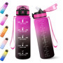 Gourde Baramumu 1000ML avec Paille et Marqueur de Temps - Pourpre Rougeâtre et Noir