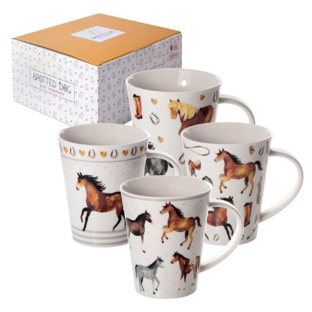 Ensemble de 4 Tasses en Céramique Cheval - Cadeau Original pour Amateurs d'Équitation