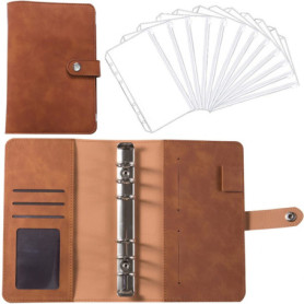 Carnet de Notes Rechargeable en Cuir PU avec 12 Pochettes A6 - Marron