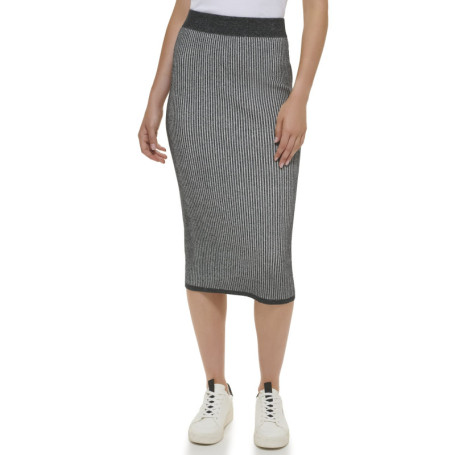 Jupe Midi Rib-Knit Noir/Blanc pour Femme - DKNY
