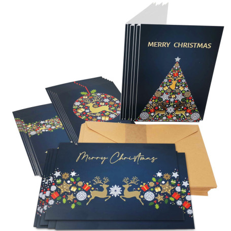 Lot de 24 cartes de Noël Renne Doré avec Enveloppes Recyclées