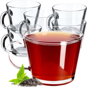 KADAX Lot de 6 Verres à Thé avec Poignées en Verre Transparent - 380 ml