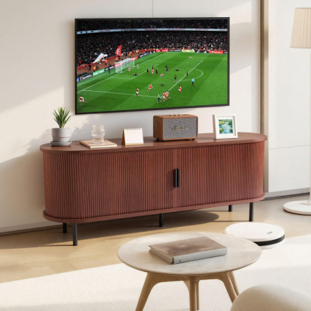 Meuble TV Bohème VEVOR avec Étagères Réglables et Porte Coulissante - Marron