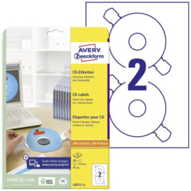 Étiquettes CD Avery Zweckform L6015-25 - 50 Étiquettes Blanches Ø 117 mm