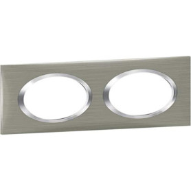 Plaque murale Legrand Dooxie 2 postes en inox brossé avec bague chrome
