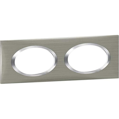 Plaque murale Legrand Dooxie 2 postes en inox brossé avec bague chrome
