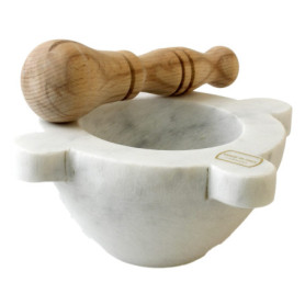 Mortier en Marbre Blanc avec Pilon en Bois - 18 cm