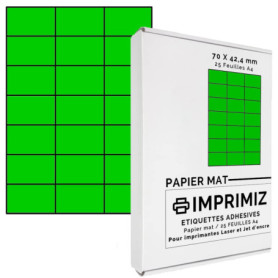 Lot de 525 Étiquettes Autocollantes Vert Fluo A4 - 25 Feuilles pour Imprimantes