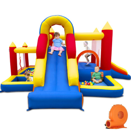 Château Gonflable XXL Ballsea avec Toboggan et Ventilateur pour Enfants
