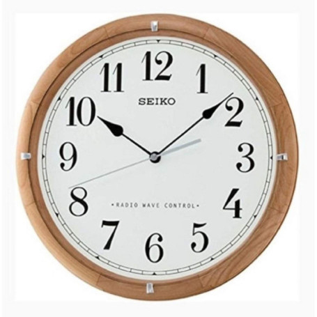 Horloge Murale Seiko QXR208Z en Bois Blanc avec Radio