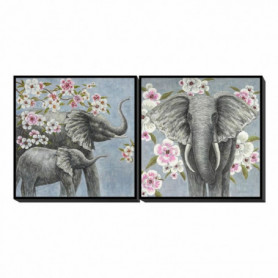 Cadre DKD Home Decor Eléphant Fleurs (100 x 3.5 x 100 cm) (2 pcs) 229,99 €