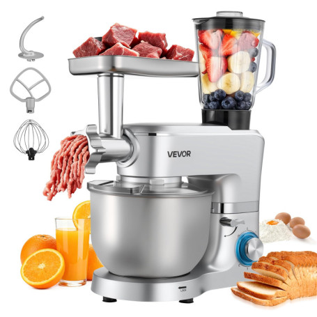VEVOR Robot Pâtissier 6 L avec Hachoir et Blender 1,5 L - 1500 W