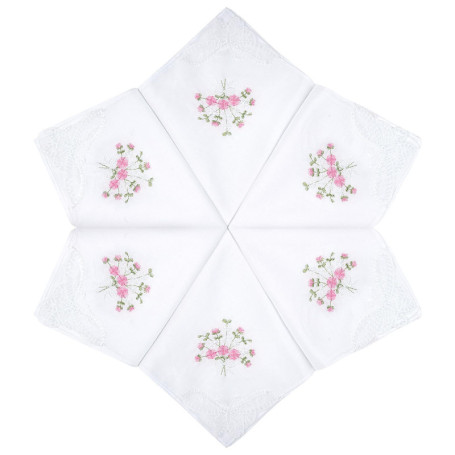 Mouchoirs en Coton Blancs Brodés Fleurs Roses - Lot de 6