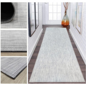 Tapis Long en Vinyle Tressé Antidérapant pour Couloir et Cuisine - Ivoire Argent