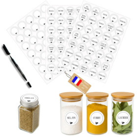 Étiquettes Rondes Blanches pour Épices - 105 Stickers avec Marqueur Inclus