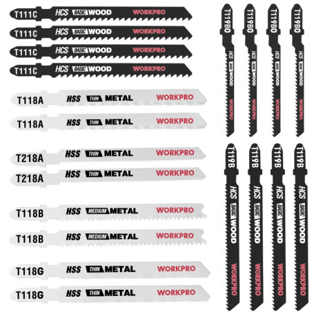 WORKPRO Ensemble de 20 Lames de Scie Sauteuse Tige en T avec Étui de Rangement