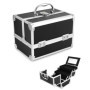 Malette de Maquillage Portable QWORK avec Miroir - Boîte Noire en Aluminium