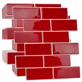 Lot de 12 autocollants 3D imperméables pour cuisine et salle de bain - Rouge cerise rétro