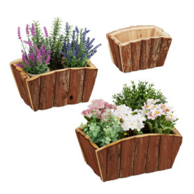 Lot de 3 Pots de Fleurs en Bois Naturel - Décoration Vintage pour Jardin