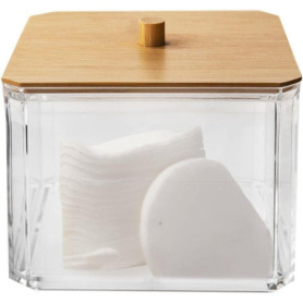 Distributeur de Coton en Bambou avec Couvercle - Récipient Pratique pour Tampons Cosmétiques