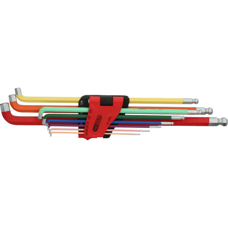 Jeu de clés Allen à tête sphérique, angle de 108°, 9 pièces