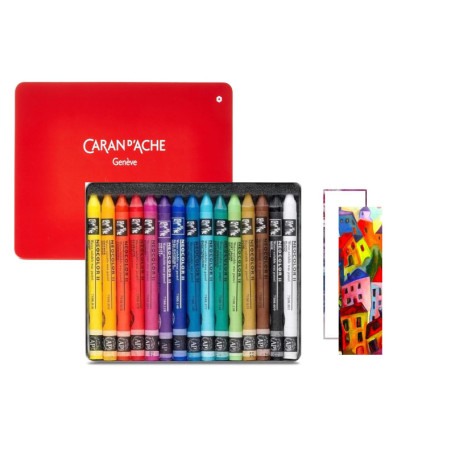 Caran d'Ache Neocolor II - Lot de 15 Pastels Aquarellables avec 2 Cartes