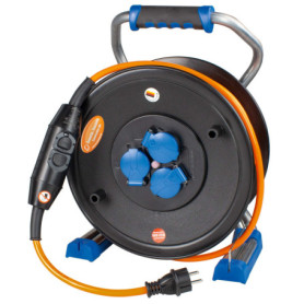Enrouleur de Câble Xperts PRCD-S 40m avec 3 Prises de Terre - IP44 - Noir
