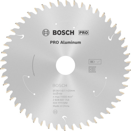 Lame de Scie Circulaire Bosch Expert pour Aluminium - 136 mm, 50 Dents