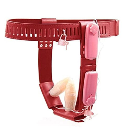 Ceinture de Chasteté Féminine avec Double Plug Vibrant - Bondage Masters