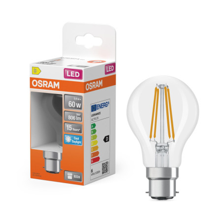 Ampoule LED Filament Osram A60 5,9W 6500K B22d - Lumière du jour
