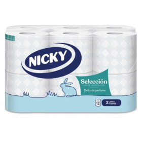 Papier Toilette Jumbo Nicky - 12 Rouleaux Doux et Blanc