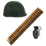 Costume Militaire 3 Pièces avec Casque et Ceinture de Munitions