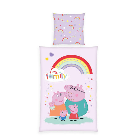 Ensemble de literie Peppa Pig réversible en coton - Housse de couette et taie d'oreiller
