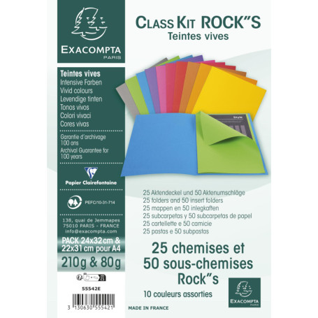 Kit de Classement Exacompta Rock's - 25 Chemises et 50 Sous-Chemises Couleurs Assorties