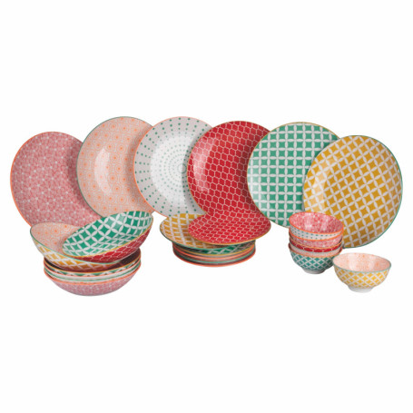 Service d'Assiettes en Porcelaine 24 Pièces - Design Multicolore