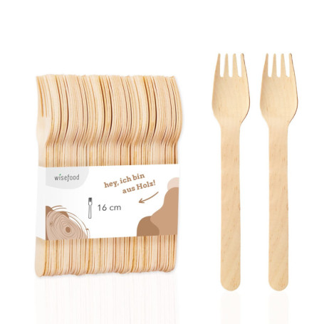 Lot de 20 fourchettes en bois biodégradables - Wisefood